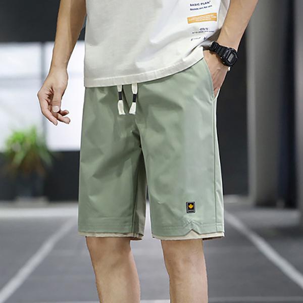 Summer Men's Waist Drawstring Fake Two Patch Casual Sports Shorts Beach Pants
