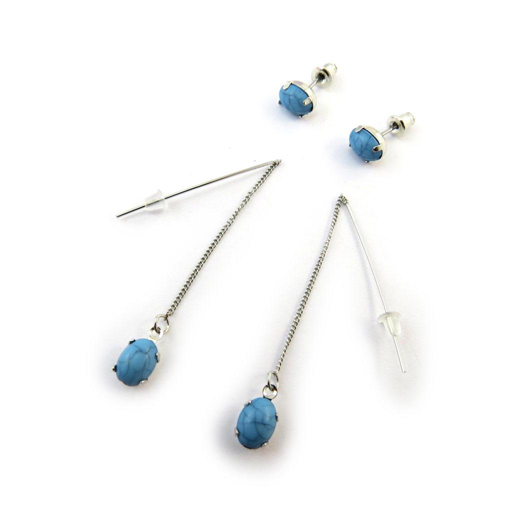 Les Trésors De Lily [N3720] - 2 Pairs of Blue 'Mineralia' Earrings