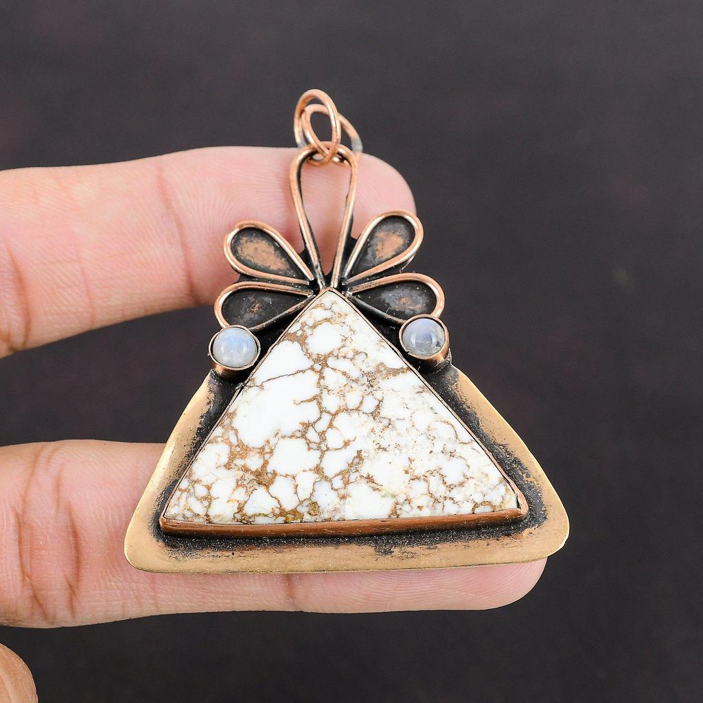 Wild Horse Magnesite Pendant Rainbow Moonstone Pendant Copper Pendant Natural Gemstone Jewelry Latest Design Copper Jewelry Handmade Pendant
