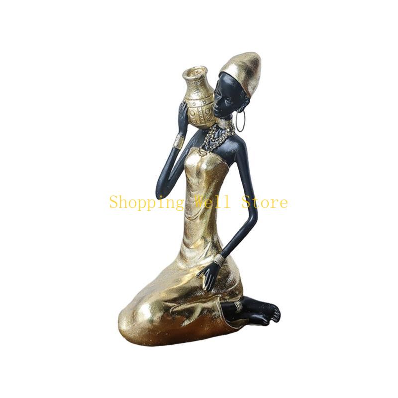 KX4B Handcrafteds African Black Woman Resins Figurine for Unique Home Decoration