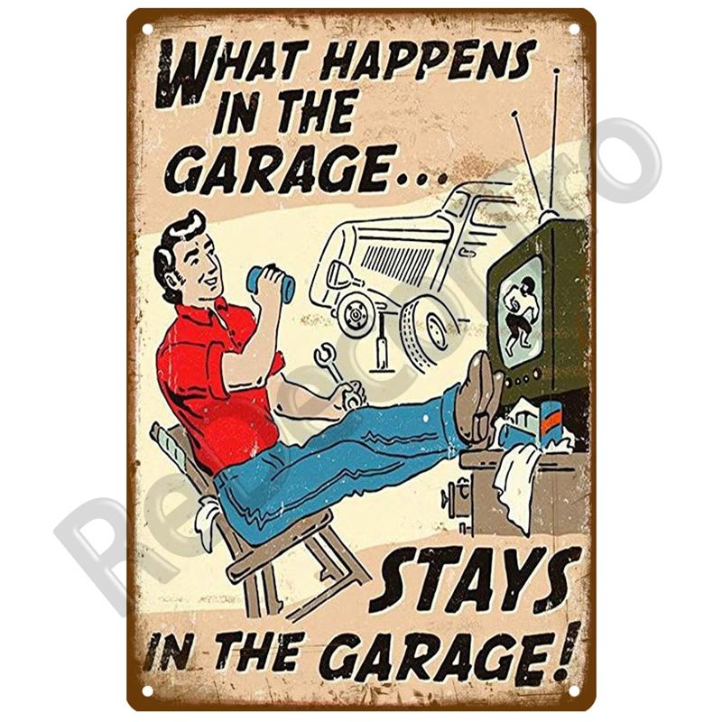 Garage Bil Retro Dekorativt Hus Metallskylt Plåt Affischer På Väggen Plåtskylt Vintage Affisch Dekor Väggkonst Rumsdekoration