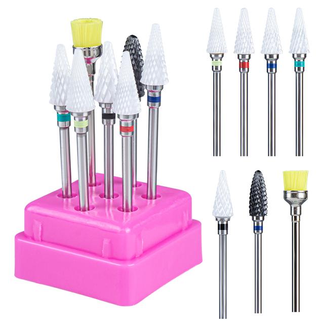 7pcs Ceramic Nail Drill Bits Set Milling Cutter for Manicure Machine Accessories Rotary Burrs Pedicure Cutter for Remove Gel Bit