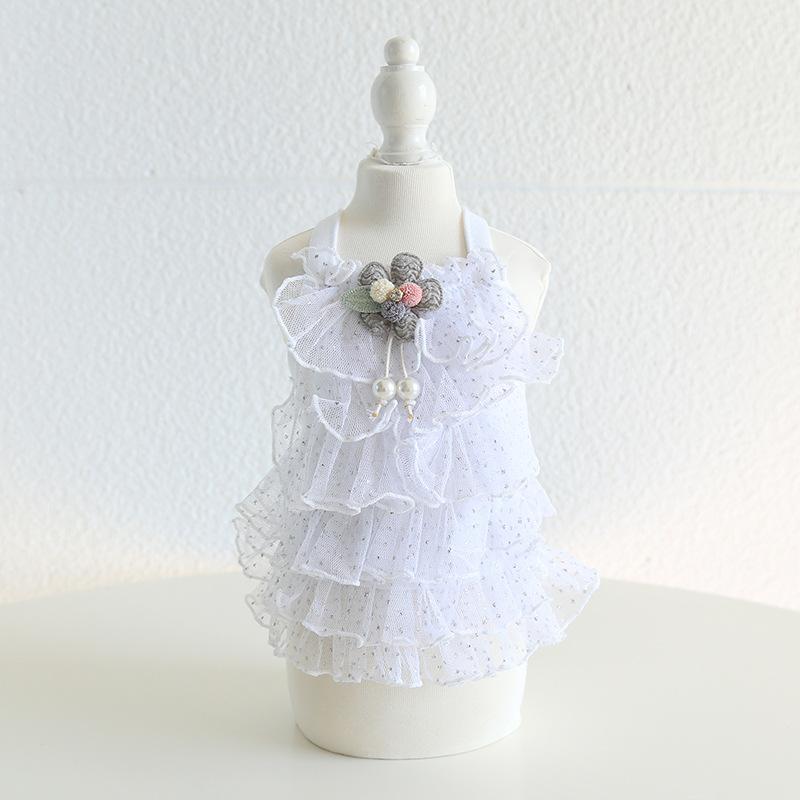 

Платье принцессы для собак и кошек, кружевная пачка с цветочным дизайном, юбка для щенков, весенне-летняя одежда, 5 размеров S белый