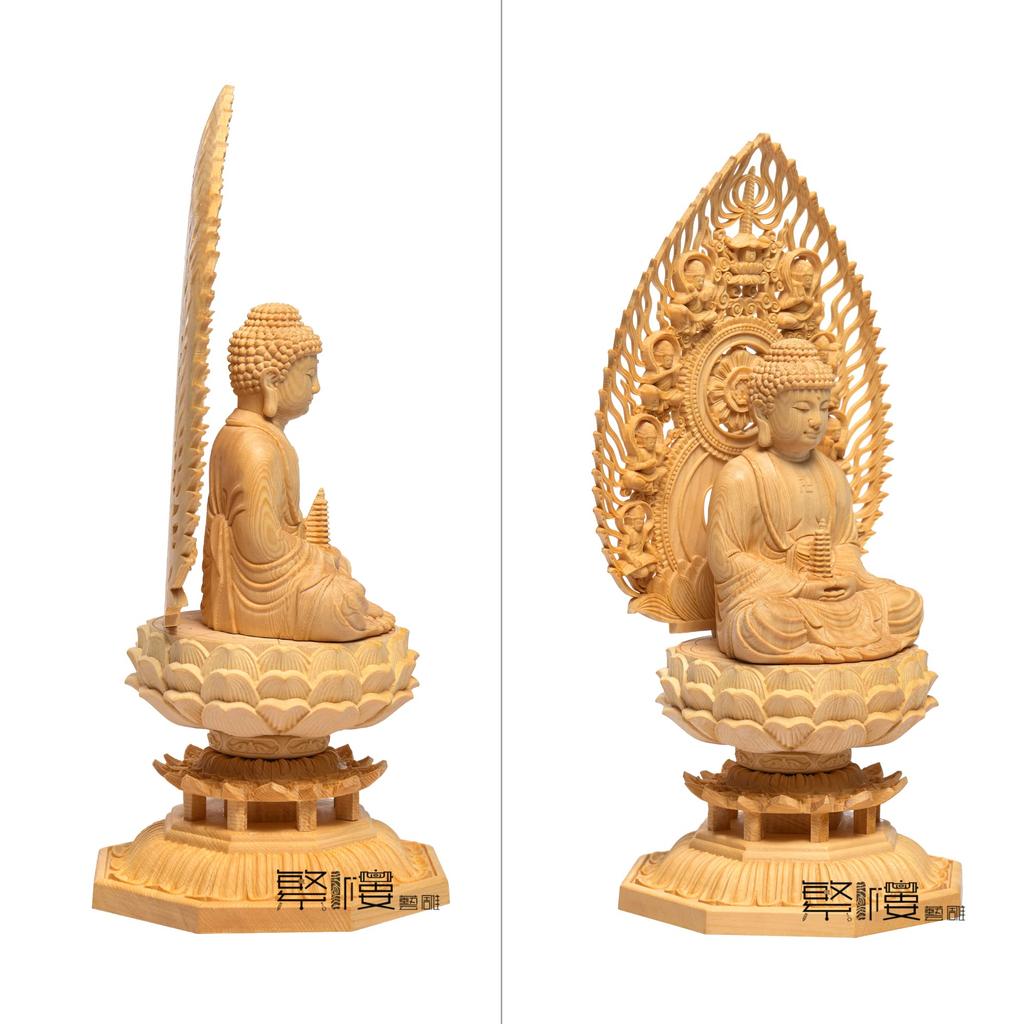 Hanro Art Sculpture Buddha Statue Yakushi Nyorai Buddhist Altar Buddha Ornament Made of Cypress Wood Good Health Feng Shui Praying Protection from