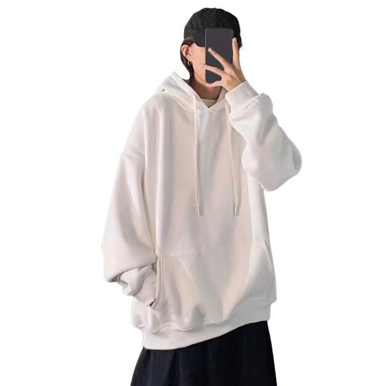 Yousheng Men Fall Winter Hoodie with Big Front Pocket Solid Color Drawstring Long Sleeves Hooded Elastic Cuff And Hem Thin Daily Wear Casual Sport Top
