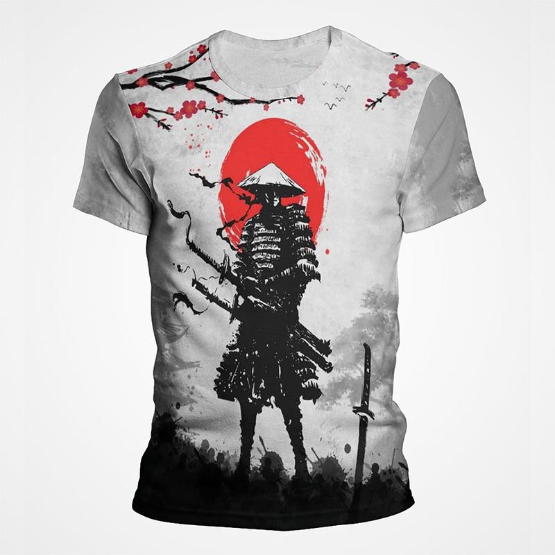 Vintage Samurai Ink Wash Graphic T Shirts For Men Women 3d Printing Short Sleeve Mens Tee Top Streetwear T shirt Tee