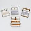 Cream Styles Miniature Double Bed with Beddings Bedroom Furniture Realistic Detailing Design for 1/20 Dollhouses Decors
