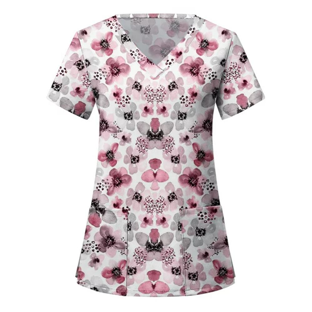 Vêtements de travail amples à manches courtes et imprimé rayé pour femmes, Uniformes médicaux, Tuniques avec poches, Accessoires d'uniformes d'infirmière
