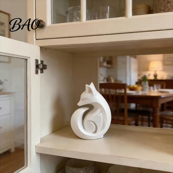 Snadno udržovatelná socha lišky 3D tištěná socha, Matně bílá minimalistická pevná konstrukce ozdoba, Socha odolná proti skvrnám hladký povrch kompaktní umělecký kousek