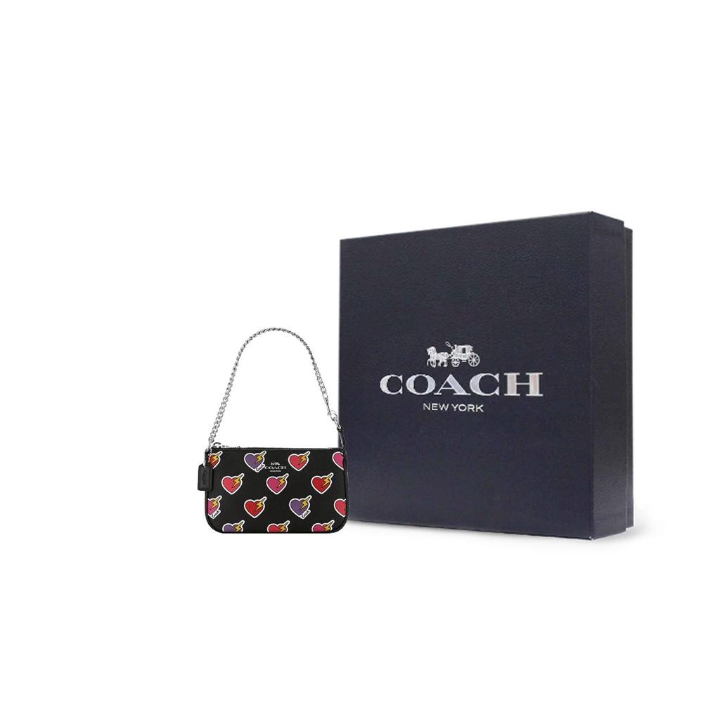 Coach 19 Heart Lightning Print Coated Canvas And Recycled Leather Tote Shoulder Bag Small Women Bags Black CW452-SVA47