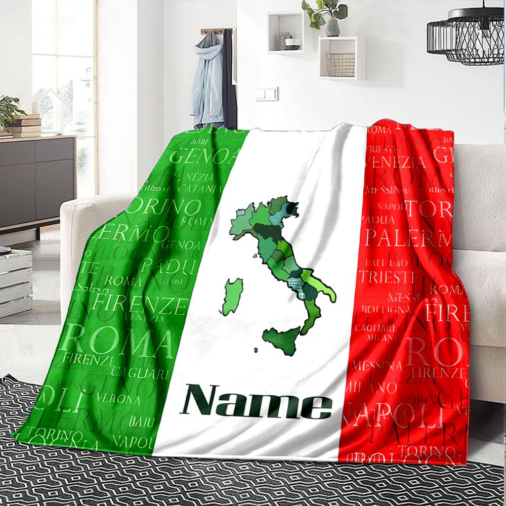 Customiz Name Personality Italy Map Blanket Soft &Warm Sofa Office Bed Travel Lunch Break Blanket, Gift Suitable All Seasons