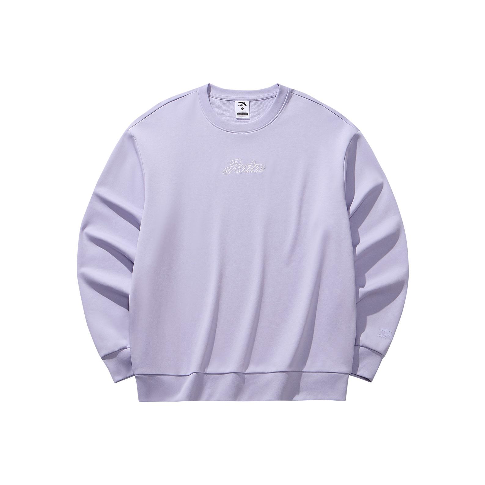 Anta Women s Light Purple Loose Crew Neck Sweatshirt with Minimal Embroidery 972618704-7 L