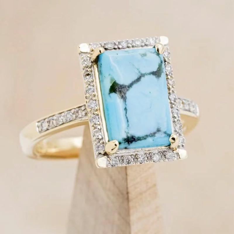 

1Pc Fashionable Multi-functional Ring, Inlaid with Synthetic Turquoise, Creative Retro Square Ring 10 золотий