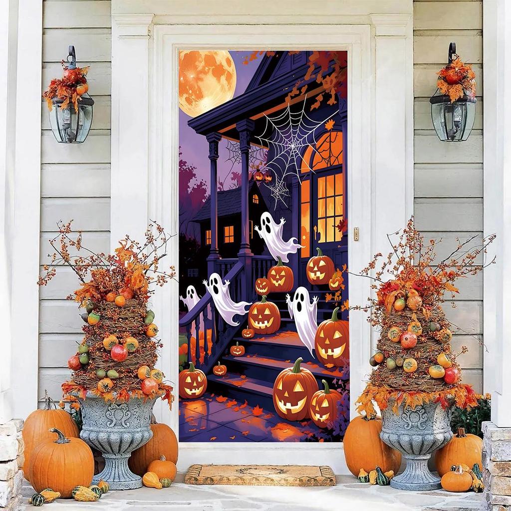 Halloween Pattern Stretch Carpet Fabric Door Cover - Easy Installation