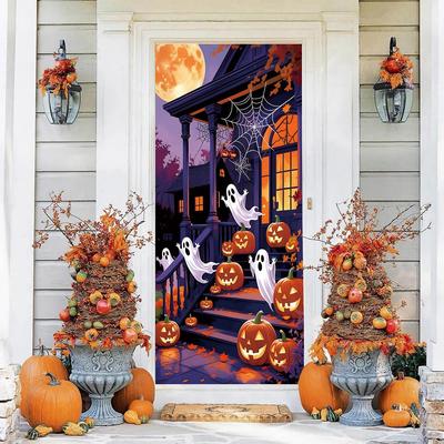 Halloween Pattern Stretch Carpet Fabric Door Cover - Easy Installation