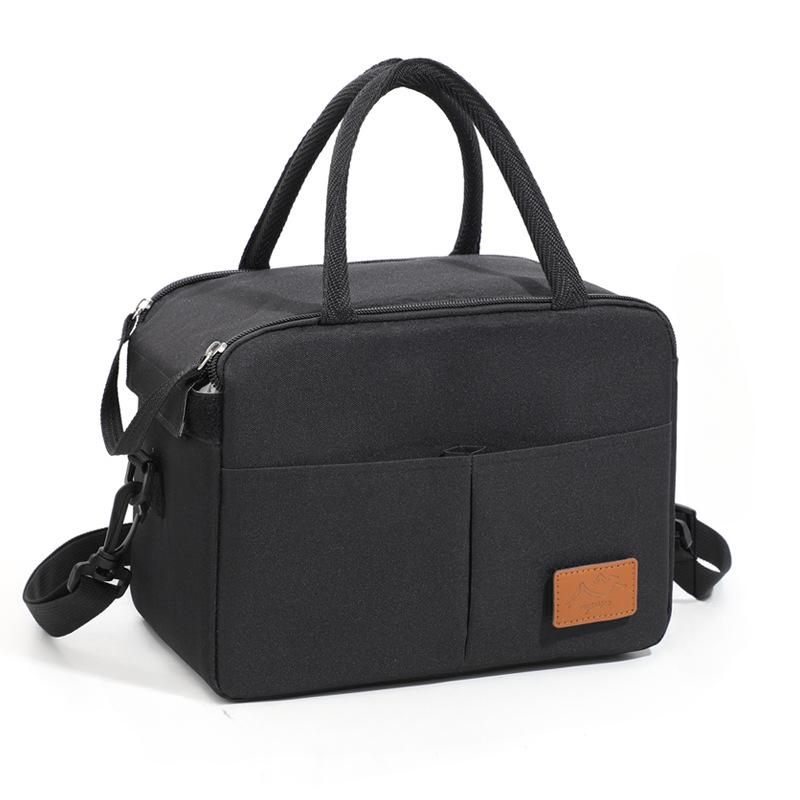 

Solid Color Warm Bento Bag - Thickened oxford cloth crossbody bento bag, suitable for commuting use, long-lasting insulation-tan чорний