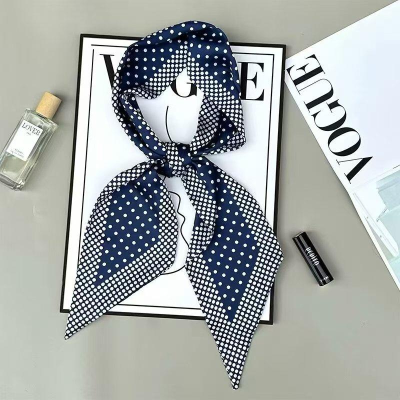 Fashion Blue Print Silk Scarf Women Soft Satin Horse Hairband Bevel Neckerchief Office Hijab Headband Foulard Bag Ribbons Gift