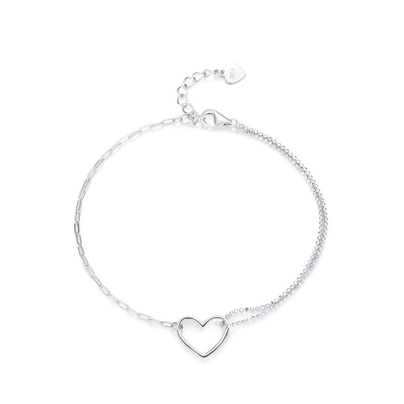 Moissanite 925 Sterling Silver Minimalist Heart-shaped Bracelet Sweet Girl s Love Temperament Silver Jewelry Wedding Gift 925 silver