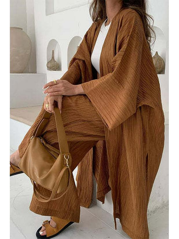 2023 Women's Pleated Texture Top & Straight-Leg Pants Set