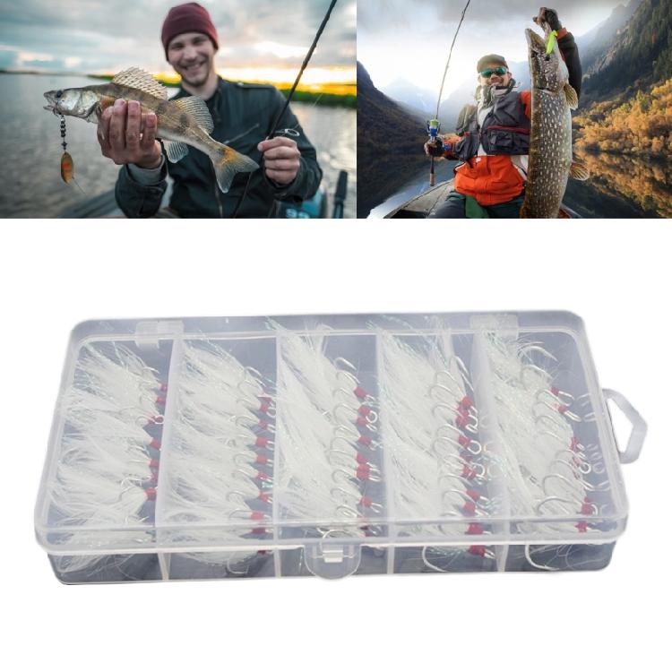 50pcs Strong Pull Lure Baits Fishing Hook with Feather Size 10 8 6 4 2 Feathered Treble Hook Barbed Hook for Crankbait