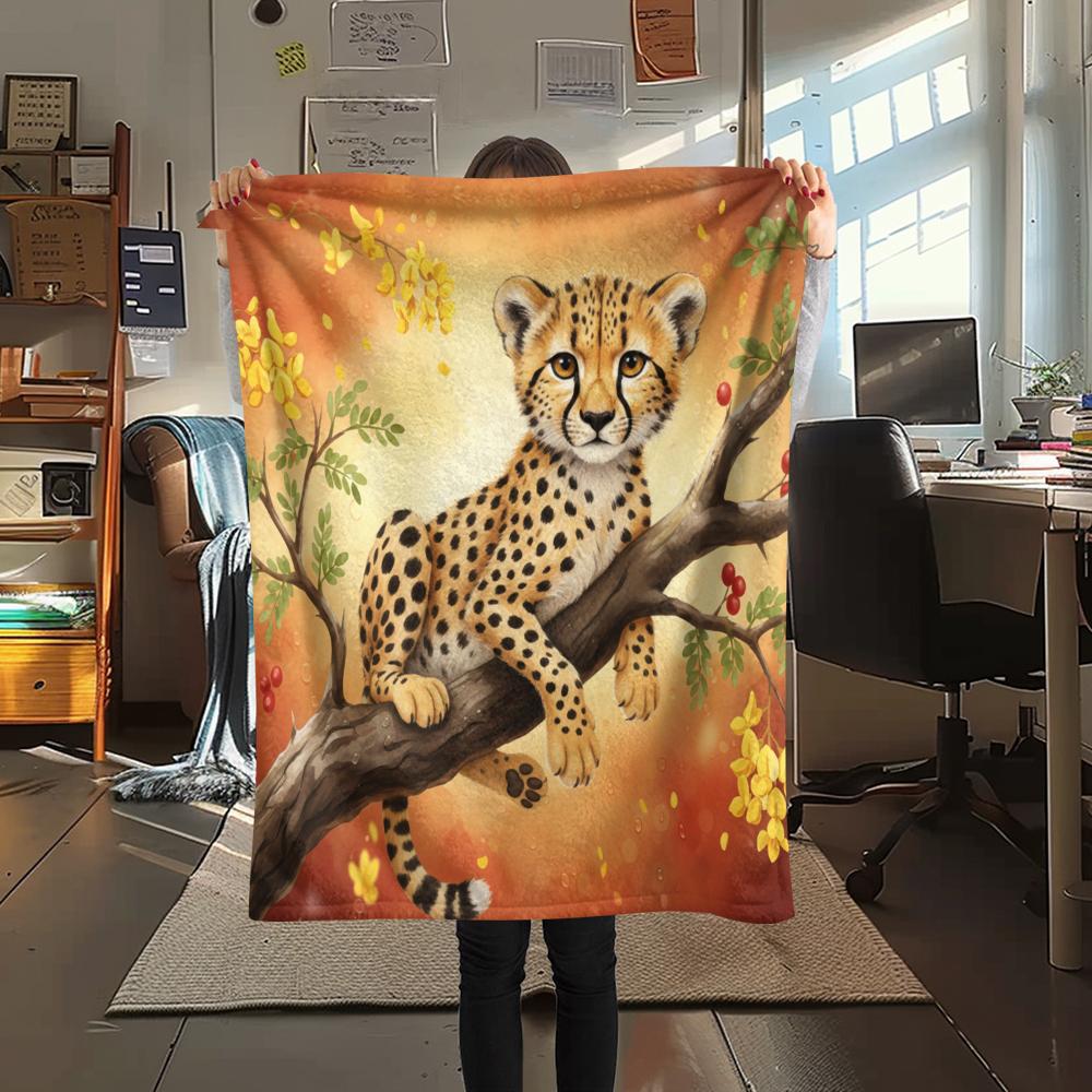 1PC Leopard Cat Print Flannel Blanket, High quality All Seasons, Home Decor, Warmth and Comfort, Perfect for Christmas Gifts