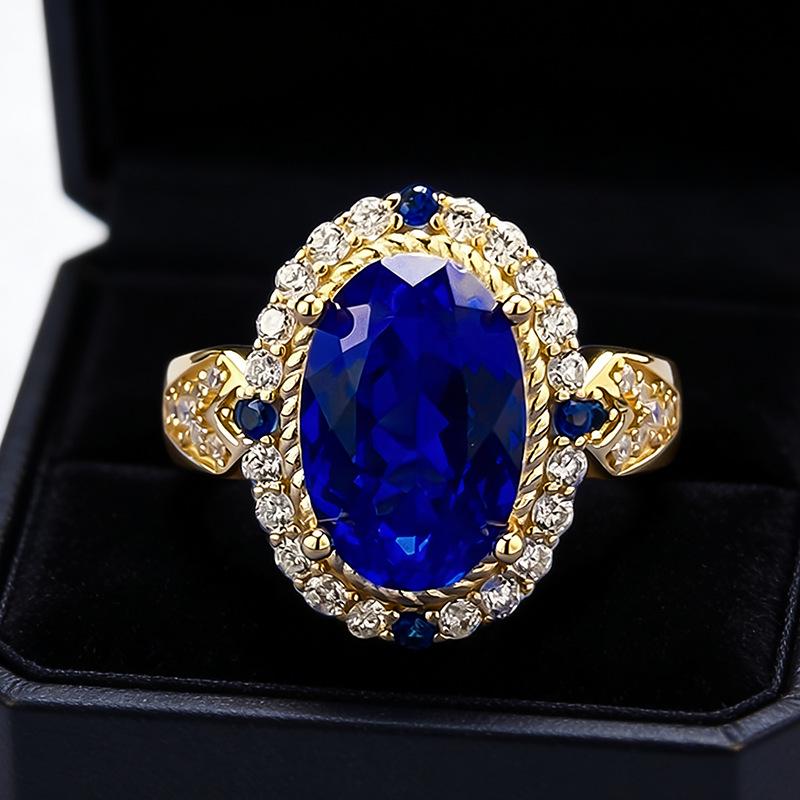 

Кольцо с овальным камнем цвета кобальтово-синий маленький демон, позолоченное - Серебро S925 Size 9