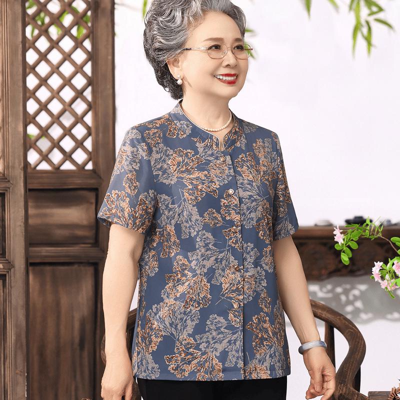 Yu Zhaolin Women s Summer New Chinese Style Printed Stand Collar Shirt