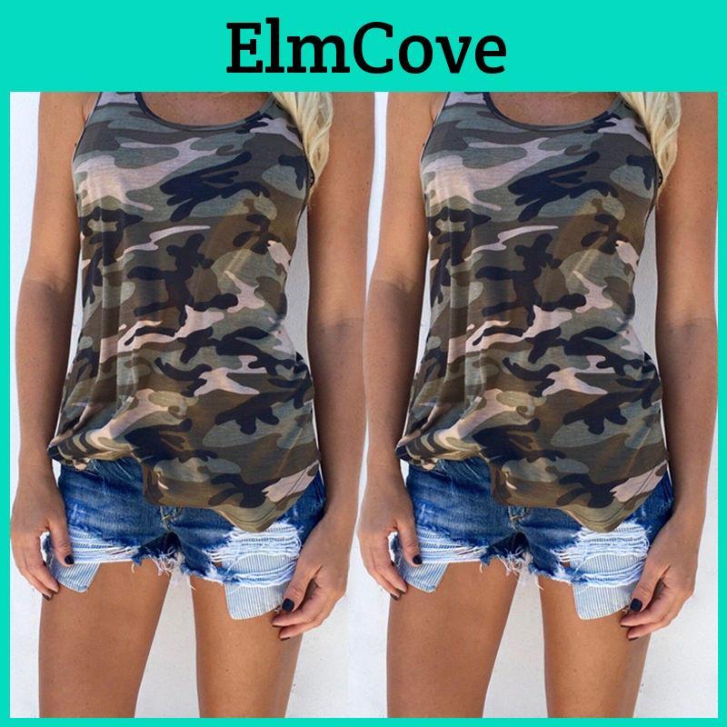 Womens Camo Summer Fashion Tank Top Casual Plus Size Womens Sleeveless Top Versatile Womens Tshirt