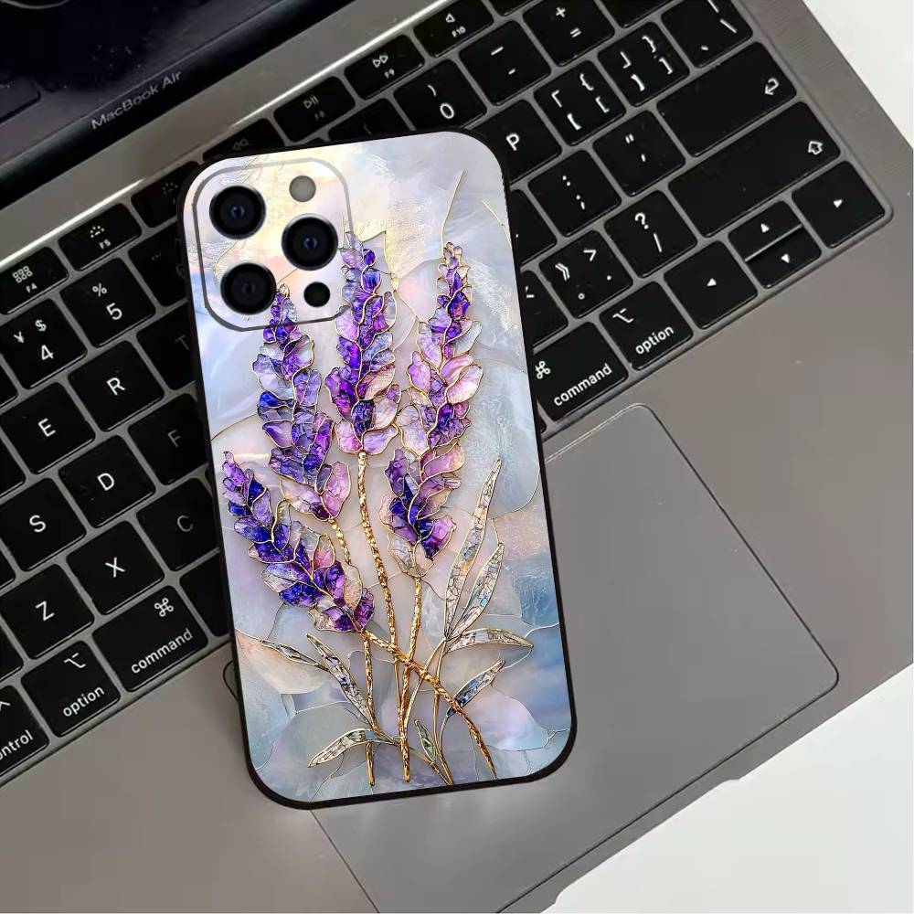 Colorful Stained glassGlass  Phone Case For iPhone 17,16,15,14,13,12,11 Plus,Pro Max,XS,Soft Silicone Black Cover