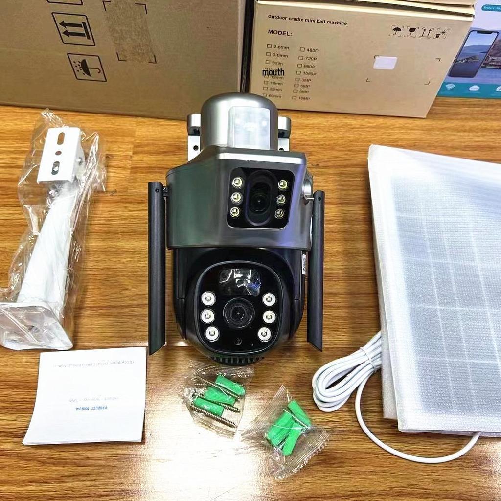 V380 6MP HD Night Vision 4G Binocular Solar Camera: Indoor/Outdoor Waterproof Surveillance Gun Link.