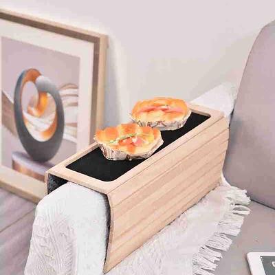Quality Bamboo Wood Sofa Arm Tray Table Anti-Slip Armrest Organizer Protector Drink Holder Coaster