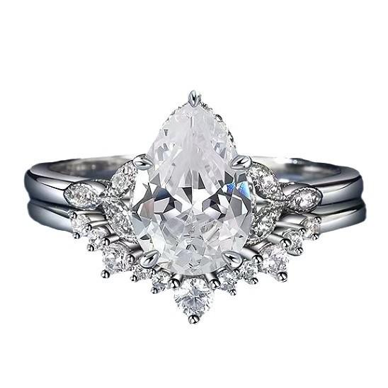 2Pcs/sets Water Drop Sparking Cubic Zirconia Promise Rings for Women Elegant Shining Wedding Jewelry Fashion Accessories