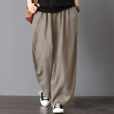 Women's Spring Summer Vintage Zen Style Plus Size Loose Casual Artsy Solid Color High-Waisted Wide-Leg Pants