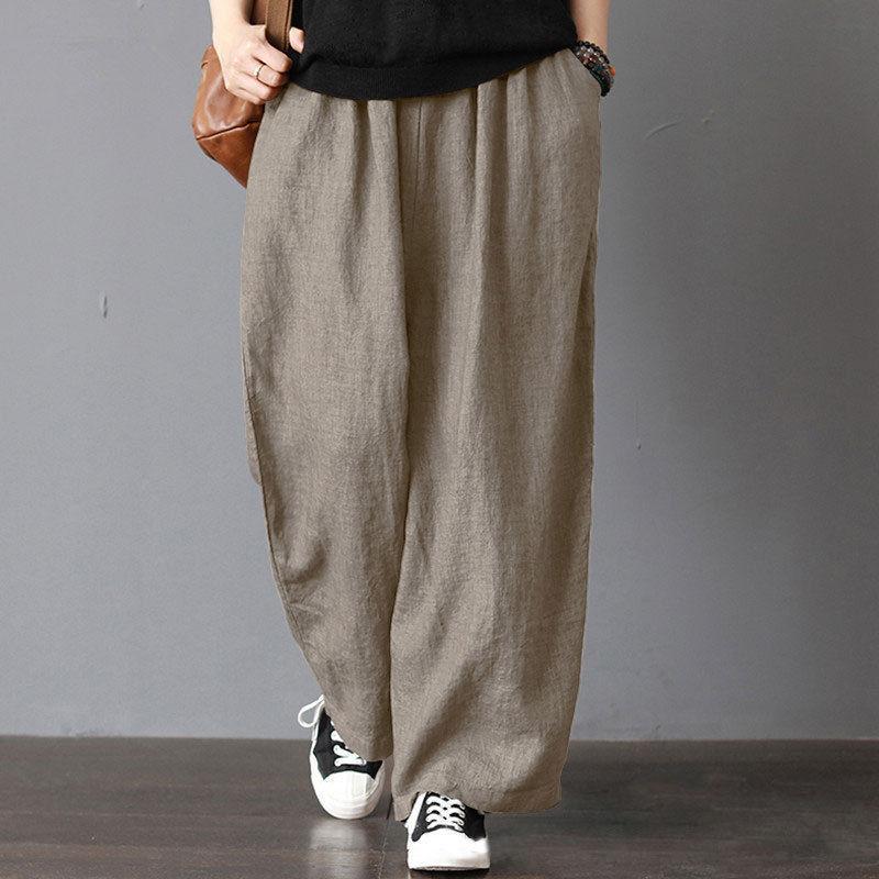 Women's Spring Summer Vintage Zen Style Plus Size Loose Casual Artsy Solid Color High-Waisted Wide-Leg Pants