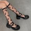 Lolita White Lace Socks Summer Thin Fishnet Flowers Mid-calf Stocks Girls JK Black Sexy Charming High Tube Stockings Woman