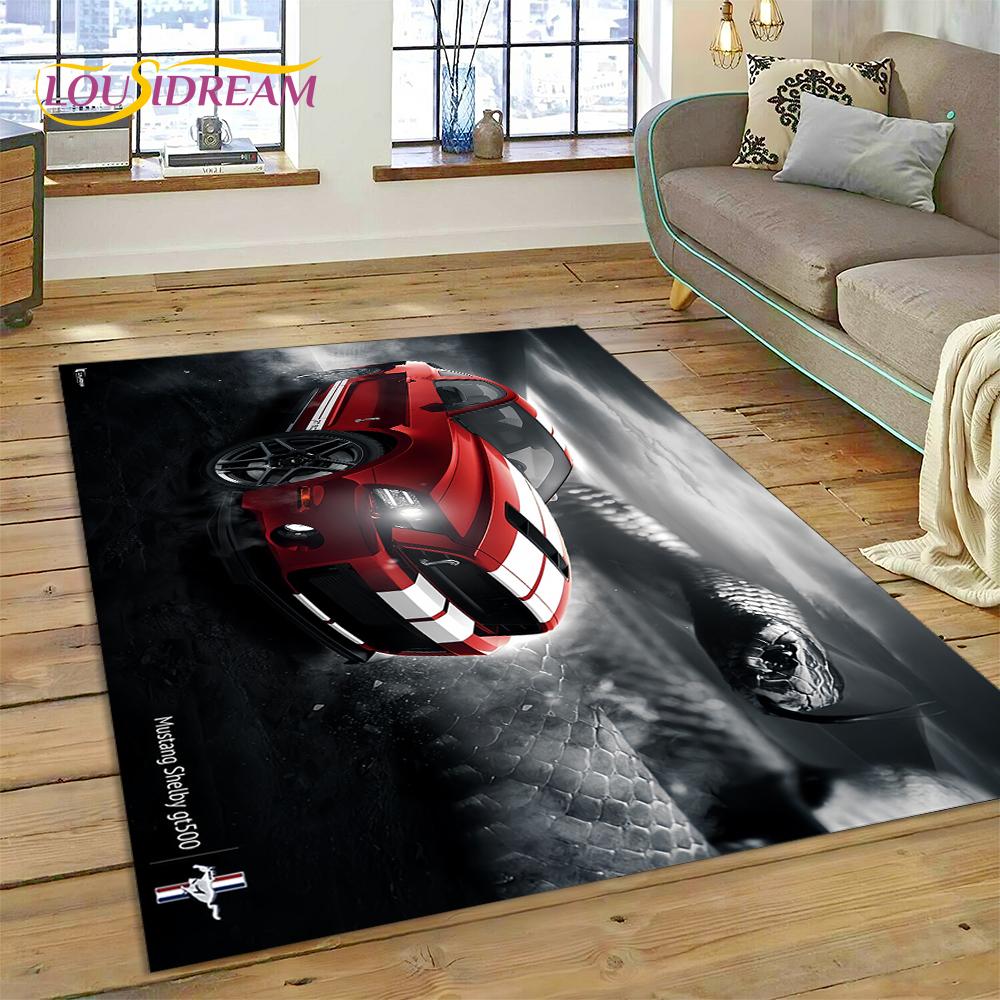 Classics 3D F-Ford GTR Mustang Car Rug Carpet for Living Room Bedroom Home Decor,Floor Mat Non-slip Decoration for Sofa Doormat