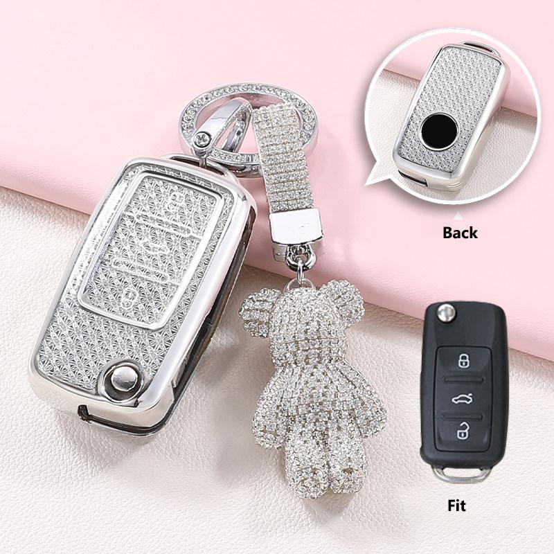Crystal Tpu Key Case Flip Folding For Volkswagen For Vw Polo Golf Passat Tiguan T5 Skoda Octavia Seat Leon Altea Key Cover Fob