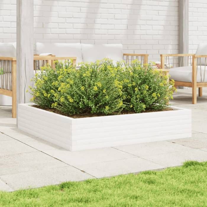 VidaXL Planter White 110x110x23 Cm Solid Pine Wood, Outdoor Planter, Flower Box, Plant Box, Planter 847214
