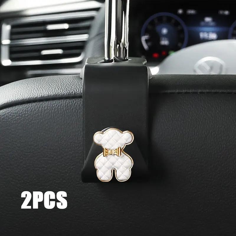 Cute Car Seat Back Hooks Diamond Camellia Flowers Decor Cartoon Bears Car Interior Storage Hook Handbag Hanging Holder Hook