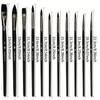 12-teiliges schwarzes Pinselset für Anfänger, Wandmalerei-Kit mit verschiedenen Borstenarten für Acryl- und Aquarellfarben
