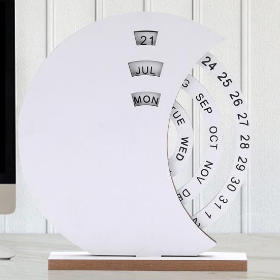 Yousheng Rotatable Wooden Perpetual Desk Calendar with Base Heavy Duty Date Week Month Display Home Office Bedroom Desktop Calendar Decoration