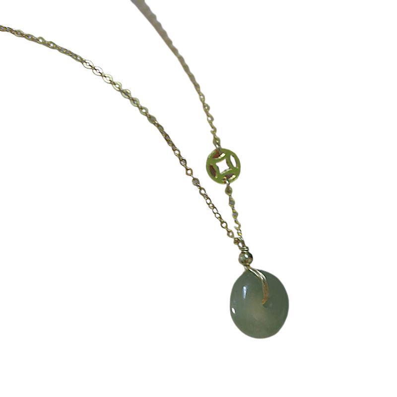 Hetian Jade Necklace: 2025 Women's Jade Pendant Choker with Peace Buckle Clavicle Chain In New Chinese Style