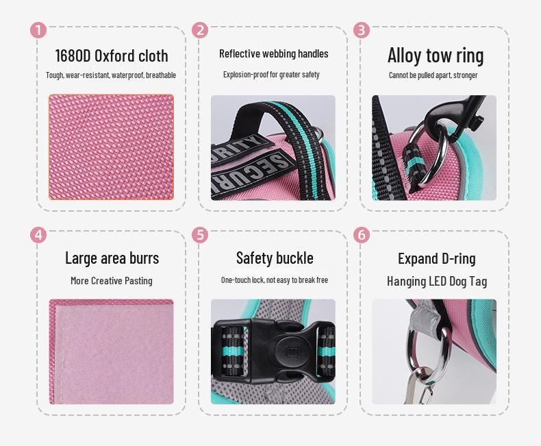 Large Dog Vest-Style Harness with Velcro & Shock-Resistant Leash