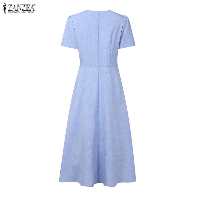 ZANZEA Women Casual V-neck Elegant Summer Short Sleeve Dress
