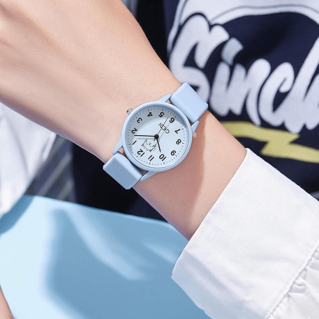 Candy Color Silicone Student Watch Compact Cartoon Round Dial Quartz Watch Ladies Waterproof Watch