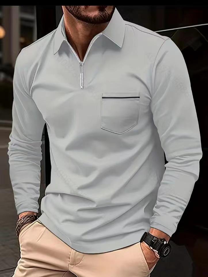 

2026 Men s Long-Sleeve Polo Shirt with Zipper Pocket - European & American Spring/Autumn Sportswear M