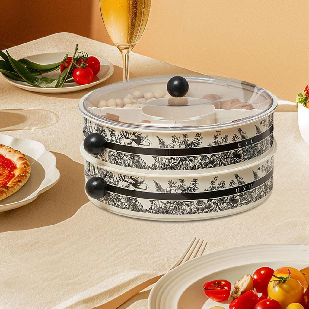 Divided Serving Tray Food Storage Organizer with Compartments Dustproof Platter Snack Box