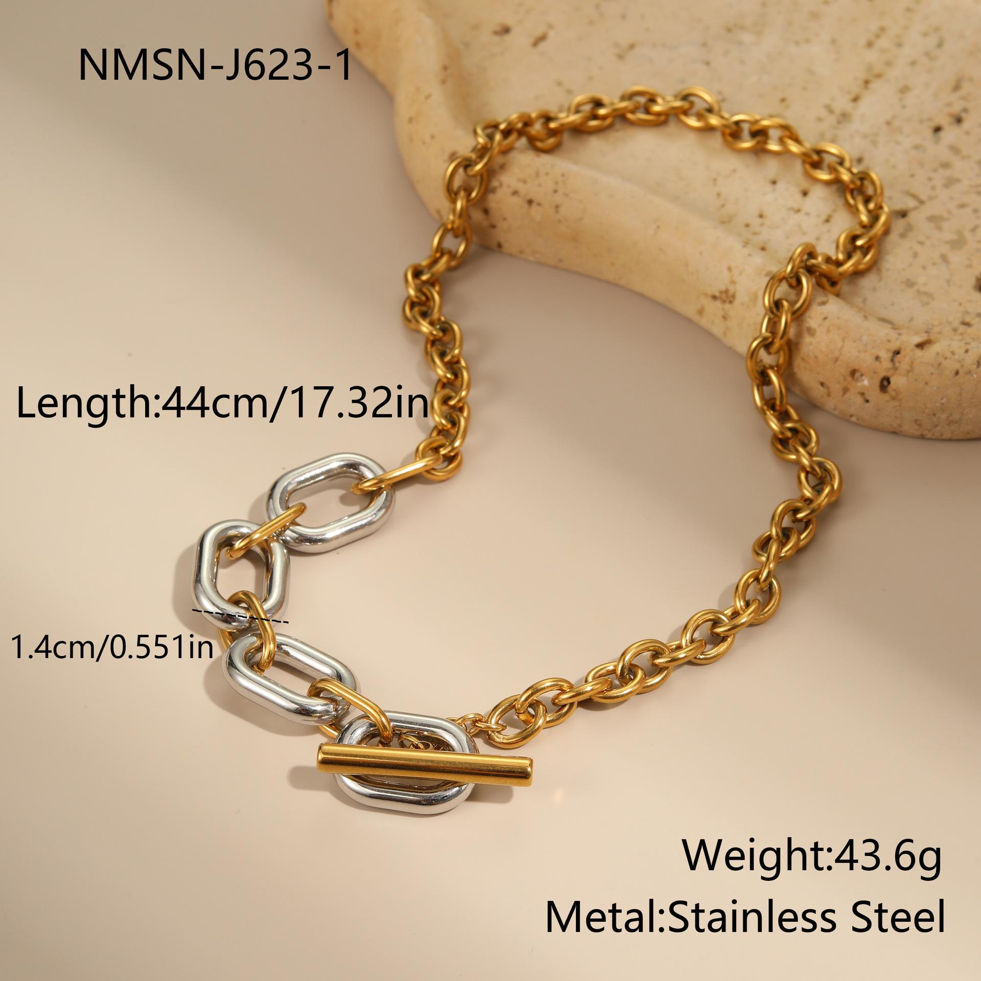 GEMCHIC Women s Stainless Steel Layered Colorblock Chain Necklace Fashion Gold Silver Two-Tone Geometric Pendant Collarbone Choker