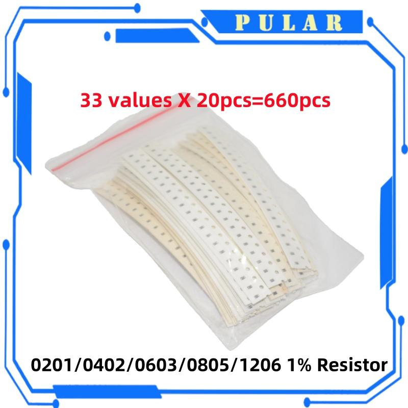 PLR 661PCS 11Values Each 11pcs 1R-1M 11K 111K 1K 111R 1111 1111 1611 1811 1116 1% SMD Resistor Assorted Kit Resistance Set