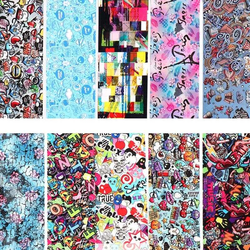 10ks/sada Fólie na nehty Květinová krajka Leopard Mramor Samolepky na nehty Obtisky Starry Sky Paper Nail Art Dekorace